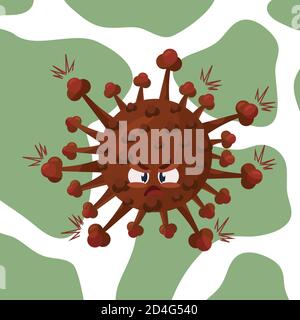Rosso Corona virus carino simpatico arrabbiato furioso carattere su bianco sfondo Illustrazione Vettoriale