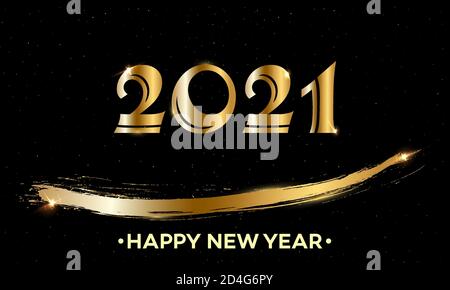 Luxury 2021 Happy New Year elegante design - immagine vettoriale dei numeri dorati del logo 2021 su sfondo scuro. Illustrazione Vettoriale