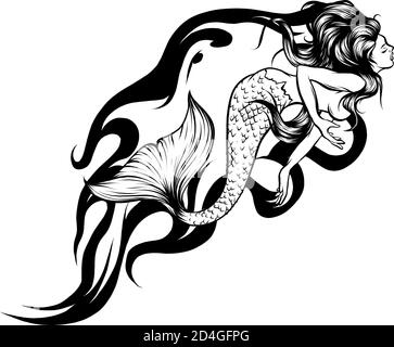 Simpatico mermaids cartoon. Sirena. Tema mare. Illustrazione vettoriale Illustrazione Vettoriale