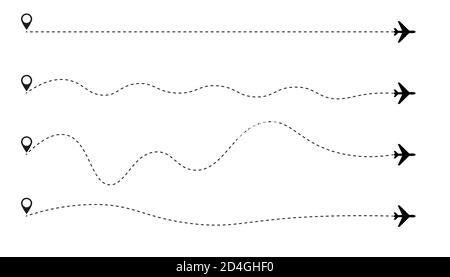 L'aereo è in linea tratteggiata. Turismo e viaggi. Il waypoint è per un viaggio turistico. Illustrazione vettoriale. Illustrazione Vettoriale