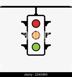 Segnale luminoso di controllo del traffico con icona piatta di colore rosso, giallo e verde per applicazioni e siti Web. EPS 10 Foto Stock