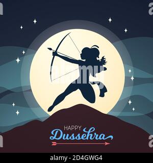 Happy Dussehra poster biglietto d'auguri, God RAM figura vettore silhouette Illustrazione Vettoriale