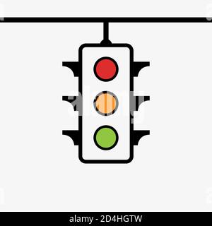 Segnale luminoso di controllo del traffico con icona piatta di colore rosso, giallo e verde per applicazioni e siti Web Illustrazione Vettoriale