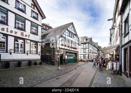 Stazione dei vigili del fuoco nel centro storico di Monschau Foto Stock