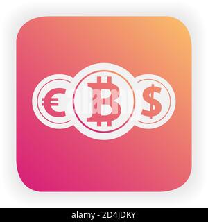 Conversione dollaro, euro Exchange icon.Money transfer.Bitcoin criptovaluta mining. Illustrazione Vettoriale