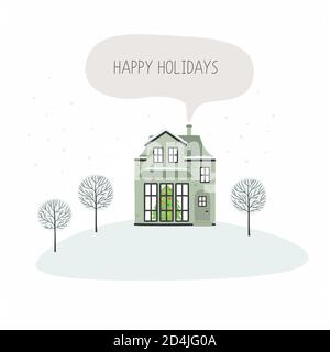 Cartolina di Natale con casa, buone feste. Illustrazione vettoriale Illustrazione Vettoriale