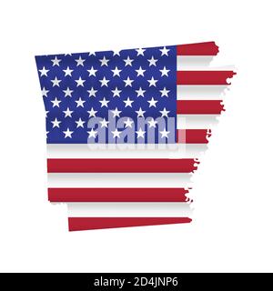 Vettore mappa flag stato americano Arkansas isolato Illustrazione Vettoriale