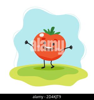 Pomodoro carino carattere, vettore illustrazione per i bambini in stile cartoon Illustrazione Vettoriale