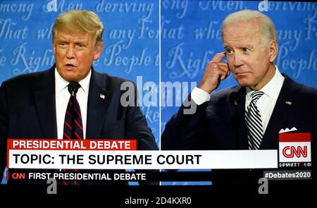 Screenshot del sito web della CNN in diretta copertura del dibattito presidenziale degli Stati Uniti tra il presidente Donald Trump e l'ex vice-presidente Joe Biden. Foto Stock