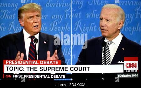 Screenshot del sito web della CNN in diretta copertura del dibattito presidenziale degli Stati Uniti tra il presidente Donald Trump e l'ex vice-presidente Joe Biden. Foto Stock