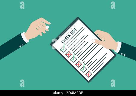 Appunti vettoriali con segno di spunta verde e croci rosse. Clip board con design piatto e segni di spunta Illustrazione Vettoriale