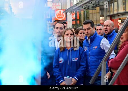 Vienna, Austria. 09 ottobre 2020. Campagna elettorale finale del FPÖ (Freedom Party Austria) per le elezioni del 11 ottobre 2020. La foto mostra FPÖ Vice Sindaco Dominik Nepp. Foto Stock