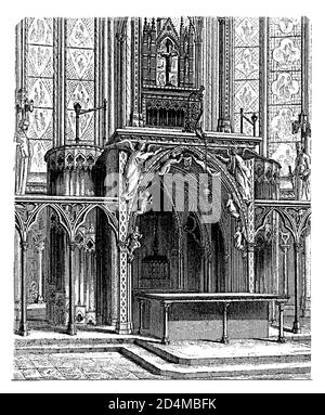 Antica illustrazione dell'altare di Sainte-Chapelle a Parigi. Pubblicato in Systematischer Bilder-Atlas zum Conversations-Lexikon, Ikonographische Encyklo Foto Stock