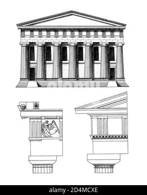 incisione ottocentesca di antichi elementi architettonici. Pubblicato in Systematischer Bilder-Atlas zum Conversations-Lexikon, Ikonographische Encyklop Foto Stock