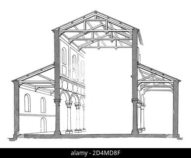 Illustrazione ottocentesca della Basilica di San Paolo fuori le Mura di Roma. Pubblicato in Systematischer Bilder-Atlas zum Conversations-Lexikon, Foto Stock