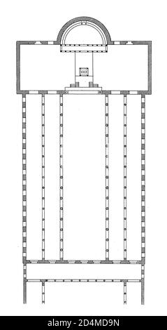 Antica incisione ottocentesca della pianta della Basilica di San Paolo fuori le mura di Roma. Pubblicato in Systematischer Bilder-Atlas zum con Foto Stock