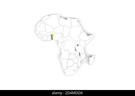 Africa Mappa 3d con bordi contrassegnati - Area Benin contrassegnata Con bandiera Benin - isolato su sfondo bianco - 3D Illustrazione Foto Stock