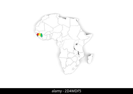 Africa Mappa 3d con i bordi contrassegnati - Area Guinea marcata Con bandiera Guinea - isolato su sfondo bianco - 3D Illustrazione Foto Stock