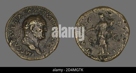 Sestertius (Coin) raffigurante l'Imperatore Vespasiano - Data: 71 d.C.; Romano Foto Stock