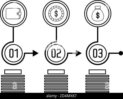 numeri e icone economiche statistiche infografiche stile linea illustrazione vettoriale design Illustrazione Vettoriale