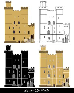 Castello di Newcastle vista frontale, Regno Unito. Illustrazione Vettoriale