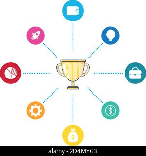 trofeo e icone finanziarie statistiche infografiche flat style illustrazione vettoriale design Illustrazione Vettoriale