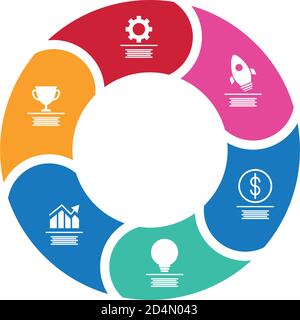 statistiche infografiche circolari con icone di stile piatto finanziario illustrazione vettoriale design Illustrazione Vettoriale