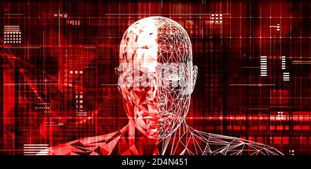 Cervello e computer con interfaccia digitale Quadri arte blocchi Foto Stock