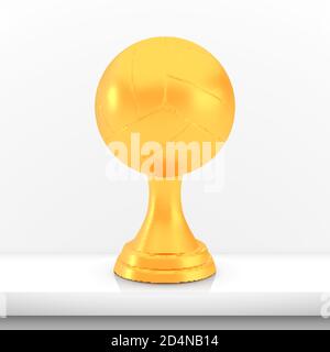 Vincitore del premio per la Coppa di pallavolo, logo del trofeo dorato isolato su sfondo bianco del tavolo da scaffale Illustrazione Vettoriale