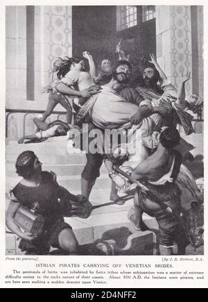 Pirati istriani che trasportano le spose veneziane 800 d.C. Foto Stock