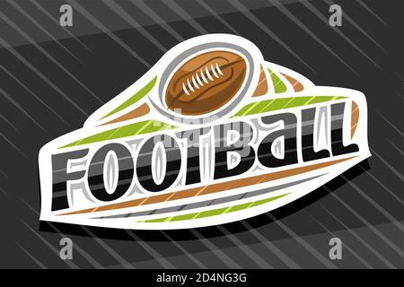 Logo vettoriale per American Football, emblema bianco moderno con illustrazione della palla volante in gol, scritta unica per il calcio parola nera, segno sportivo Illustrazione Vettoriale