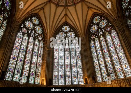 Regno Unito, Inghilterra, Yorkshire, York Minster, Chapter House, Windows Foto Stock