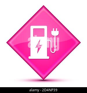 Icona della stazione di ricarica per veicoli elettrici isolata su un lussuoso colore rosa ondulato illustrazione astratta del pulsante a rombo Foto Stock