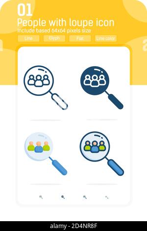 Gruppo di persone sotto lente di ingrandimento icona premiun con più stile isolato su sfondo bianco. Gruppo di illustrazioni vettoriali con icona a forma di simbolo Illustrazione Vettoriale