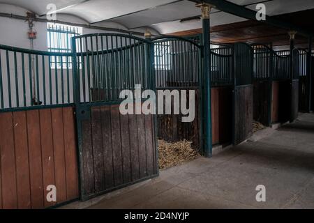 Walbrzych, Polonia - 15 luglio 2020: Complesso Dworzysko. Ristrutturata fattoria del XIX secolo in stile rustico situata ai piedi del Monte Chelmiec Foto Stock