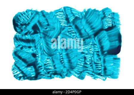 Rettangolo blu verde con tratti di pennello traslucidi isolati su sfondo bianco Foto Stock