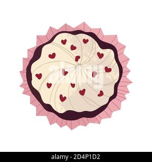 Cupcake vettoriali con cioccolato in stile piatto cartoni animati. Icona piatta vista dall'alto isolata su sfondo bianco. Carino muffin con caramello e cioccolato. DELIC Illustrazione Vettoriale