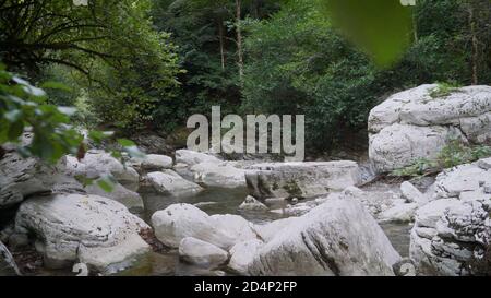 Rocce bianche a Sochi. Sochi. Rocce bianche canyon. Estate. Splendida vista sul paesaggio delle cascate. Piccola cascata in un paesaggio di foresta verde profondo. Sochi Foto Stock