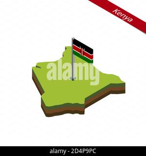 Mappa isometrica e bandiera del Kenya. Forma isometrica 3D del Kenya. Illustrazione vettoriale. Illustrazione Vettoriale