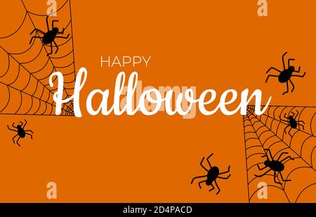 Halloween felice. Emblema di Halloween vettoriale con ragni e pipistrelli horror Illustrazione Vettoriale