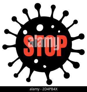 Ceppo astratto del virus modello coronavirus 2019-nCoV COVID-19 MERS-Cov Nuovo coronavirus con segno DI STOP rosso Illustrazione Vettoriale