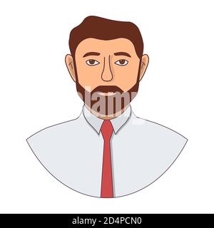 Cartoon personaggio maschile ufficio staff. Ragazzo con barba e baffi. Illustrazione Vettoriale