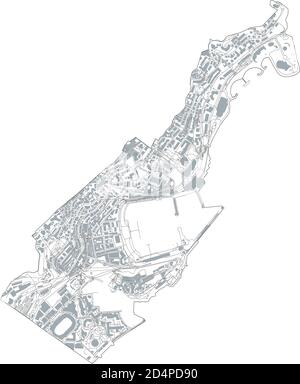 Vista satellitare di Monaco-Ville, mappa della città-stato. Mappa strade ed edifici della città Illustrazione Vettoriale
