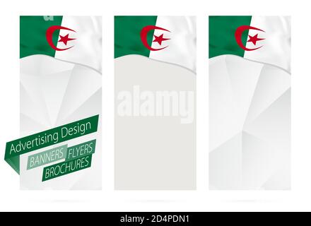 Progettazione di striscioni, volantini, opuscoli con bandiera algerina. Modello di opuscolo per sito Web o stampa. Illustrazione vettoriale. Illustrazione Vettoriale