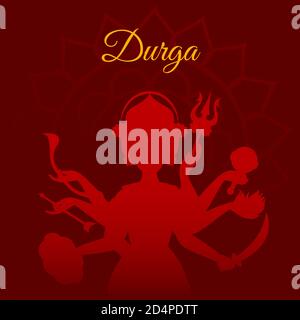 Happy Durga Puja bello biglietto d'auguri poster, Durga Maa silhouette vettore Illustrazione Vettoriale