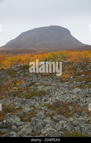 Saana cadde nel villaggio di Kilpisjärvi, Enontekiö, Lapponia, Finlandia Foto Stock