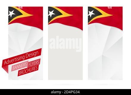 Progettazione di striscioni, volantini, opuscoli con bandiera di Timor Est. Modello di opuscolo per sito Web o stampa. Illustrazione vettoriale. Illustrazione Vettoriale