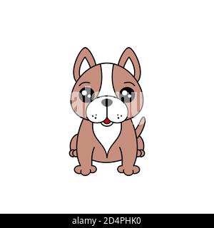 Carino bulldog francese seduto. Allegro disegno francese pegno. Buon cane doodle con grandi occhi e sorriso. Adorabile cucciolo cartoon. Isolato su bianco.vettore Illustrazione Vettoriale