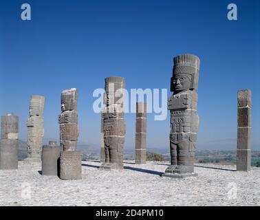 Messico. Stato di Hidalgo. Tula. Statue di Toltec. Foto Stock