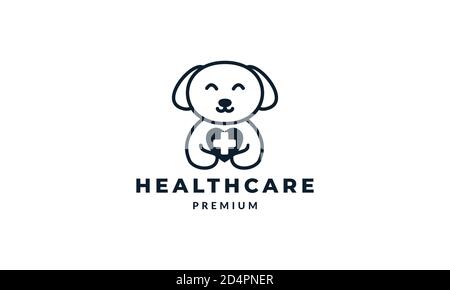 cane o animale domestico con cuore o amore assistenza sanitaria trasversale carino disegno di illustrazione di icona vettoriale del logo del fumetto Illustrazione Vettoriale